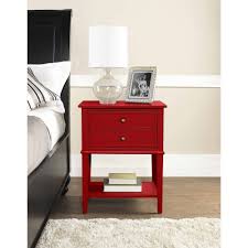 Red Accent Table Side End Nightstand Furniture With 2 Drawers And Display Shelf Red Accent Bedroom Red Accent Table Bedroom Accent Table