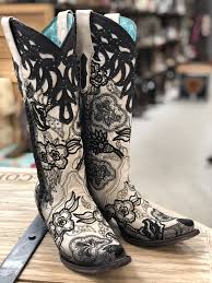 Black And White Cowboy Boots Womens Ladies Corral White Black Floral Embroidered In 2020 Boots Liberty Boots Womens Boots