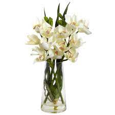 Nearly Natural Cymbidium Orchid With Vase 4992 The Home Depot Orchid Vase Flower Arrangements Artificial Flower Arrangements