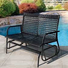 The fanback design resembles a sunrise. Outdoor Patio Garden Porch Bench Loveseat Glider Chair Black 2 Person Wicker With Rocker Black Steel Frame Waterproof Walmart Com Walmart Com