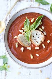 Homemade roasted tomato basil soup with garlic, olive oil and caramelized onions. Vegan Tomato Soup Creamy Protein Packed Abbey S Kitchen