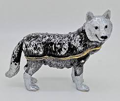 Ring box with wooden hinge: Pewter Wolf Handmade Jeweled Trinket Box Wolf Figurine Hinged Small Earring Holding Box This Is An Amazon Affiliate L Animal Figurines Statue Trinket Boxes