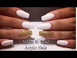 With your brush gently apply the gold glitter to the tip of you nail and brush downwards toward your nail bed. White And Gold Acrylic Nails Using Ur Sugar Gel Polish Youtube