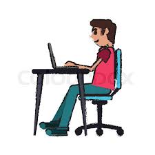Cartoon person using computer illustrations & vectors. Cartoon Man Working Front Computer Stock Vector Colourbox