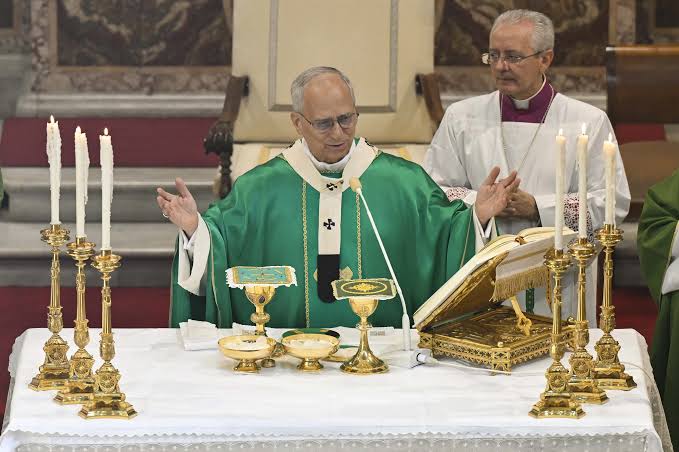 Pope Leo XIV celebrating Mass at the Vatican.
