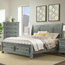 Elements Kingston Gray Sleigh King Bed With Footboard Drawers Royal Furniture Panel Beds