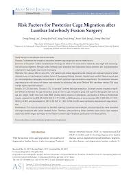 Pdf Risk Factors For Posterior Cage Migration After Lumbar Interbody Fusion Surgery