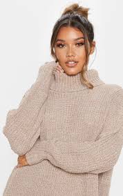 Cardigans jumpers knitted dresses knitwear sale pullovers jumper dresses oversized jumpers winter outfits long cardigans chunky knit cardigans winter outfits knitted tops short sleeve burgundy relaxed fit v neck loungewear jumper. Camel Oversized High Neck Knitted Jumper Dress Prettylittlething