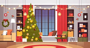 Christmas living room cartoon vectors (862). Living Room With Decorated Fir Tree And Garlands For New Year Christmas Holidays Celebration Concept Home Interior Horizontal Vector Illustration In 2021 Christmas Interiors Christmas Background Christmas Tree With Gifts