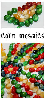 Corn Mosaic Art Using Dyed Popcorn Kernels Fun A Day Thanksgiving Art Thanksgiving Preschool Preschool Art Projects