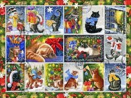 Rollback & clearance items, exclusive products. Christmas Cat Stamps Jigsaw Puzzle 550 Piece Puzzles Vermont Christmas Company