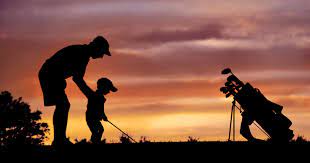 Beautiful Golf Shot With Dad And Son In The Sunset Golf Art Golf Courses Golf Watch
