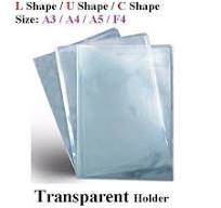Waterproof Clear A5 / A4 / A3 / F4 Holder (0.18mm super thick) transparent  U shape / C shape / L shape folder file