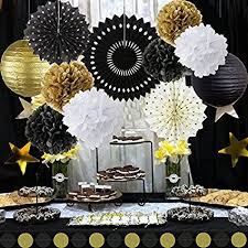 Black And Gold Pom Poms Decorations New Year Party Decoration Gold Polka Dot Tissue Paper Fans Black Gold White Tiss Gold Birthday Decorations Birthday Decorations Gold Birthday Party Decorations