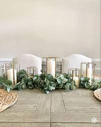 Dining Room Table Centerpiece With Eucalyptus And Candles Lifeonrasordri Dining Room Table Centerpieces Dining Table Decor Centerpiece Gold Dining Room Table