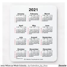 2021 White 52 Week Calendar By Janz Mouse Pad Zazzle Com Print Calendar Rainbow Cloud Custom Calendar