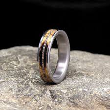 Jack Daniels Barrel Wood Titanium Wedding Band Or Ring Deer Inner Antler Inlay Smycken