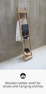 Wooden Ladder Shelf For Shoes And Hanging Clothes Furniture Ladder Shelf Wooden Ladder Shelf Ladder Shelf Decor Wooden Ladder