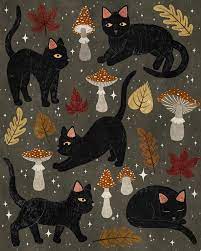 Autumn Cat Magic Art Print Postcard Art Mignon Illustration De Chat Creations D Halloween