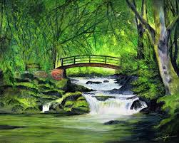 Bridge Drawing Bridge And Waterfall By Dale Jackson Waterfall Drawing Waterfall Bridge Painting