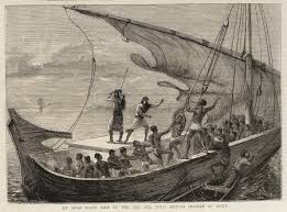 An Arab slave ship in the Red sea, with ...