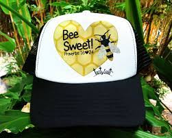 Black And White Women S Trucker Hat With Handmade Hand Pressed Design Glittery Black And Gold Striped Honeybee With Christian Hats Trucker Hat Women Trucker