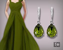 Olive Green Earrings Swarovski Olivine Crystal Earrings Etsy In 2020 Olive Jewelry Teal Bridesmaid Swarovski Crystal Earrings