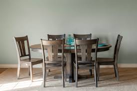 Wide range of dining room furniture available to buy today at dunelm, the uk's largest homewares and soft furnishings store. Sterling Solid Maple Table With Mineral Finish 6 Two Slat Chairs By Gascho