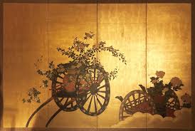 Maybe you would like to learn more about one of these? Japanese 4 Panel Screen Of 2 Foral Carts On A Gold Ground Ref 75001