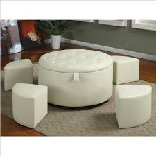 Coaster Landen 5 Piece Round Leather Storage Cocktail Ottoman In Cream Furniturendecor Com Storage Ottoman Coffee Table Round Storage Ottoman Leather Ottoman Coffee Table