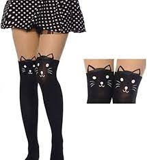 Amazon.co.jp: SHIYONGタイツ女性かわいい猫柄プリント漫画パンスト黒透明ハイストッキング女の子薄いタイツ : ファッション