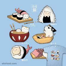 Get paid for your art. Shirtoid Sushi Cat Sushi Cartoon Cute Food Drawings