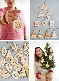 Make Your Own Embroidery And Wood Ornaments Think Make Share Wooden Christmas Ornaments Wood Ornaments Clay Christmas Decorations