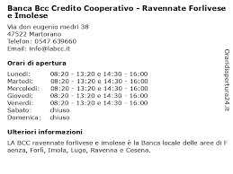 1998 fusione fra la bcc di faenza, la bcc di lugo e la cra di ravenna e russi 2002 incorporazione del credito cooperativo imolese nel credito cooperativo provincia di ravenna (nuova denominazione: á… Orari Di Apertura Banca Bcc Credito Cooperativo Ravennate Forlivese E Imolese Via Don Eugenio Medri