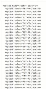 Html Code For The List Of States Drop Down List Keeping Life Simple Drop Down List Website Design Web Development