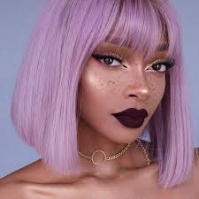 Blunt cuts can instantly make your strands look thicker and fuller. Amazon Com Miman Short Bob Wig With Bangs Straight Blunt Cut Colorful Shoulder Length Wig Natural Synthetic Hair Daily Halloween Wigs Purple Beauty Personal Care