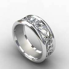 White Gold Wedding Band Wide Ring Filigree Mens Ring Men Gold Wedding Unique M Mens Wedding Rings Unique Mens Wedding Rings Mens Wedding Bands White Gold