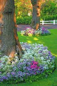 Mulching with the right amount each time will help fend off weeds and conserve moisture, which will reduce your need to irrigate. 22 Beautiful Flower Beds Around Trees Landscaping Around Trees Beautiful Gardens Outdoor Gardens