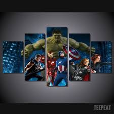 Avengers Painting 5 Piece Canvas Limited Edition Avengers Painting Framed Wall Canvas Superhero Room Decor