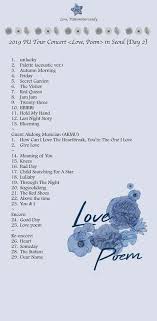 Lagu dangdut terbaru 2018/2019 enak buat tiktok daftar lagu : Team On Twitter Update 191124 2019 Iu Tour Concert Love Poem In Seoul Day 2 Setlist 29 Songs 4 5 Hours Guest Akdong Musician Akmu Love Poem Https T Co Mity1bp0dm