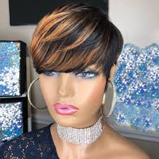 Amazon.com : PangDongLai Pixie Cut Wigs for Black Women Short Layered Pixie  Cut Human Hair Wigs With Bangs Black with Brown F1B/33 Color Glueless  Brazilian Virgin Straight Human Hair for Daily Use :