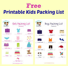kids packing list free printable