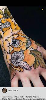 Snake & floral pattern tattoo sticker. Tattoo Uploaded By Jen Tonic Recent Handjob Handtattoo Snake Flower Floral Chrysanthemum Jentonic Neotraditional 928869 Tattoodo
