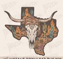 Texas Map Longhorn Skull PNG | Western Desert Clipart | Distressed Rustic  Digital Download