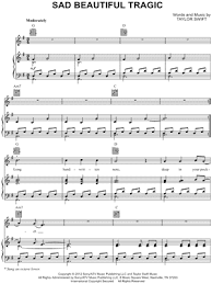 Taylor Swift Sad Beautiful Tragic Sheet Music In G Major Transposable Download Print Sku Mn0111945