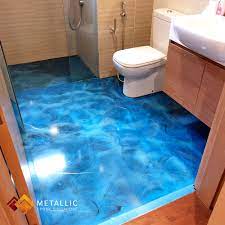 Maybe you would like to learn more about one of these? Metallic Epoxy Singapore Gold Black Highlights On Sky Blue Bathroom Floor Bathroom Flooring Blue Bathroom Black Highlights