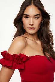 Off Shoulder Ruffled Top Red