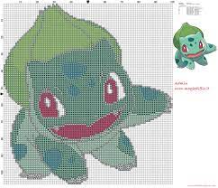 79w x 60h design area: Bulbasaur Pokemon 001 First Generation Free Cross Stitch Patterns Simple Unique Alphabets Baby