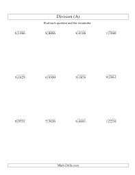 Division Worksheet Long Division One Digit Divisor And A Four Digit Dividend With A Remainder All Division Pendidikan