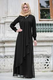 Neva Style Neva Style Asimetrik Kesim Siyah Tesettur Elbise 52547s Aksamustu Giysileri Elbise Modelleri Moda Stilleri